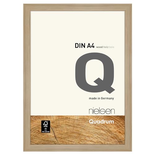 nielsen Bilderrahmen, 21 x 29,7 cm (A4), Holz, Eiche Natur, Dokumentenrahmen zum Aufhängen im Hoch- & Querformat, Echtglas, Quadrum von nielsen
