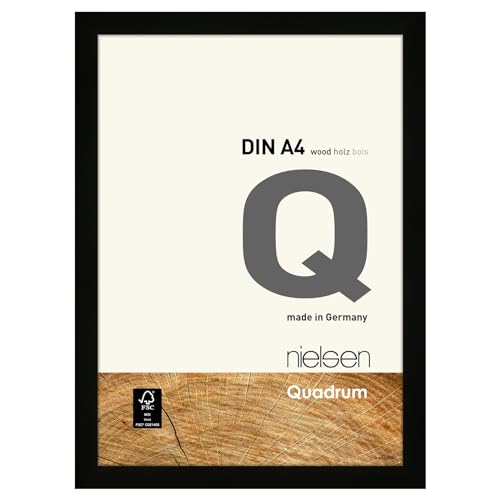 nielsen Bilderrahmen, 21 x 29,7 cm (A4), Holz, Schwarz, Dokumentenrahmen zum Aufhängen im Hoch- & Querformat, Echtglas, Quadrum von nielsen