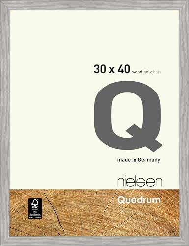 nielsen Bilderrahmen, 30 x 40 cm, Holz, Hellgrau, Fotorahmen zum Aufhängen im Hoch- & Querformat, Echtglas, Quadrum von nielsen