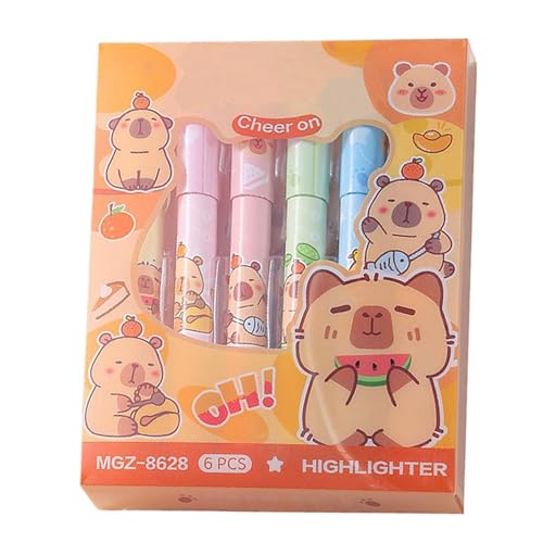 Niesel Cartoon-Textmarker, Schüler-Textmarker, Keilspitze, Capybara-Marker, 6 Stück, verschiedene Farben, kein Verlaufen, für Tagebuch, Planer, Notizen, Schulbedarf Niesel Cartoon-Textmarker, Schüler-Textmarker, Keilspitze, Capybara-Marker, 6 Stück, verschiedene Farben, kein Verlaufen, für Tagebuch, Planer, Notizen, Schulbedarf von Niesel