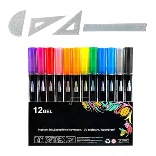 Niesel Doppelt linierte Konturenmarker, doppelt gefütterte Glitzer-Marker für Kunst, Kunstmarker, Stifte inklusive Lineal zum Malen, Kritzeln, Zeichnen und Kalligraphie von Niesel