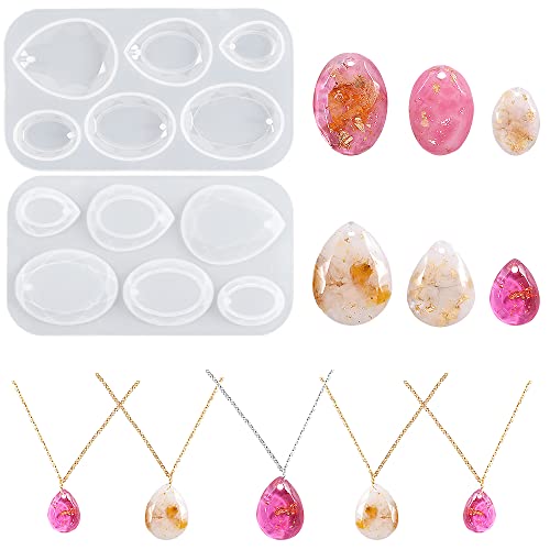 Nifocc 2 Stück Schmuck Epoxidharz Formen Anhänger Halskette Ohrringe Silikonformen Teardrop Oval Schmuck Giessharz Formen Gießform Kristall Casting Form für DIY Basteln von Nifocc