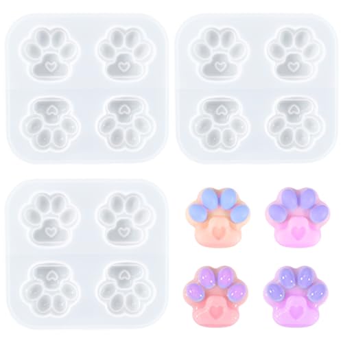 Nifocc 3 Stück Katzenpfoten Epoxidharz Formen Mini Bärentatze Resin Mold Hund Katzenkralle Kristall Gießform Casting Form Tierform Silikonform für DIY Basteln Schmuck Ohrring von Nifocc