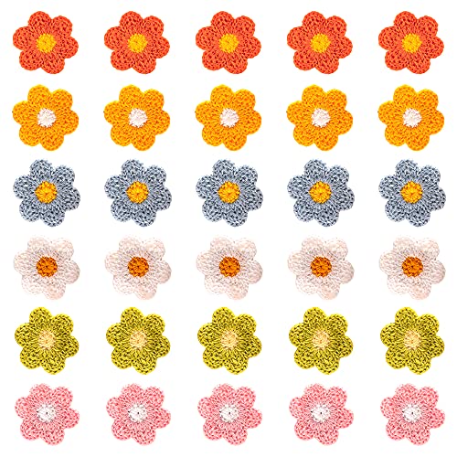 Nifocc 30 Stück Blumen Aufnäher Aufnähen Patches Häkel Blumen Applikationen für Kleidung Jeans Pants Jacken Hüte Rucksäcke Schuhe Taschen DIY Handwerk Dekoration - 6 Farbe von Nifocc