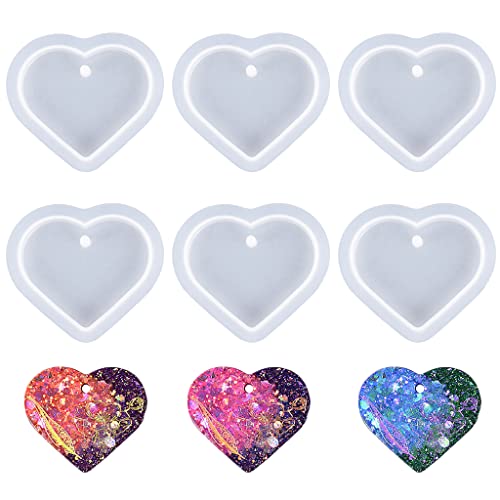 Nifocc 6 Stück Herzform Silikonform Liebe Herz Epoxidharz Formen Herz Schlüsselanhänger Silikonform Schmuck Gussform Kristall Casting Form mit Löchern für DIY Basteln von Nifocc
