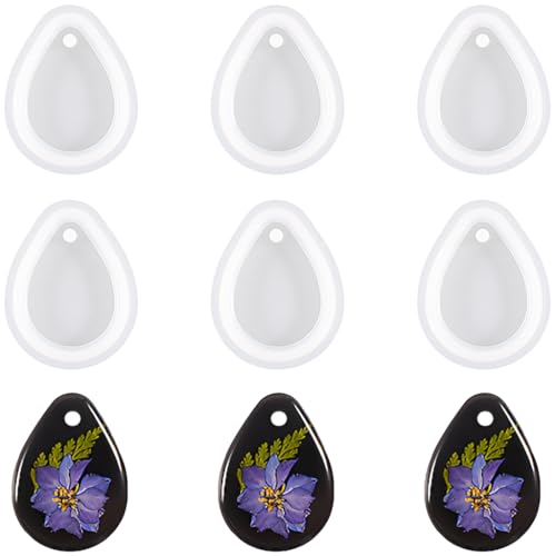 Nifocc 6 Stück Teardrop Oval Schmuck Epoxidharz Formen Teardrop Oval Schlüsselanhänger Silikonform Schmuck Gussform Kristall Casting Form mit Löchern für DIY Basteln von Nifocc
