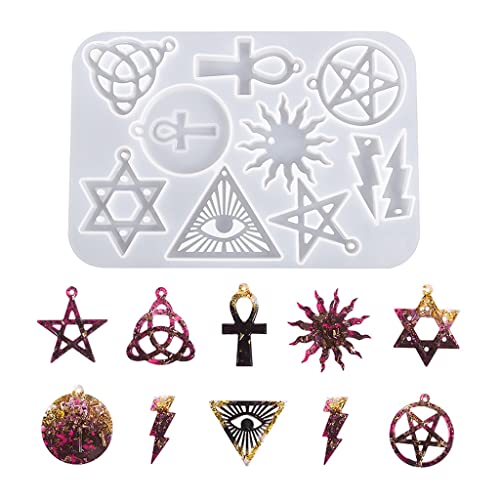 Nifocc Schmuck Silikonform Halskette Ohrring Epoxidharz Form Pentagramm Sonne Ankh Kreuz Hexagramm Blitz Silikonform Irisch Keltischen Dreifaltigkeit Knoten Kristall Casting Form für DIY Basteln von Nifocc