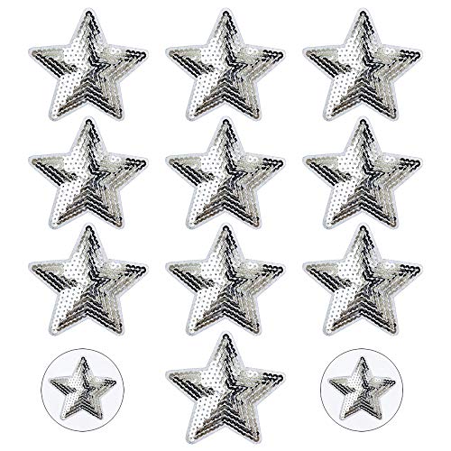 Nifocc Stars Appliques Pailletten Patches Stars Bestickter Aufnäher Aufbügeln Flicken für Kleidung Jeans Jacken Hüte Taschen Rucksäcke Schuhe Dekorationen - Silber 10 STK von Nifocc
