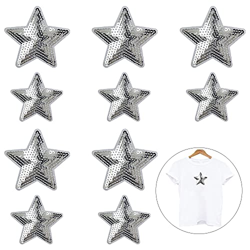 Nifocc Stars Appliques Pailletten Patches Stars Bestickter Aufnäher Aufbügeln Flicken für Kleidung Jeans Jacken Hüte Taschen Rucksäcke Schuhe Dekorationen - Silber Groß Klein 10 Stk von Nifocc