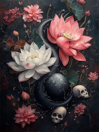 Diamond Painting Erwachsene, Diamant Painting Bilder Blumen Runder DIY Vollbohrer Diamant Malerei Lotus Stickerei Kreuzstich, Easy Mosaikherstellung Bastelset for Home Dekor Geschenke 60x80cm L-322 von Nigsnxng