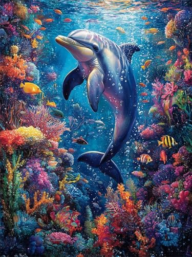 Diamond Painting Erwachsene, Diamant Painting Bilder Delphin Runder DIY Vollbohrer Diamant Malerei Koralle Stickerei Kreuzstich, Easy Mosaic Making Craft for Home Wand Dekor Geschenke 40x60cm L-369 Diamond Painting Erwachsene, Diamant Painting Bilder Delphin Runder DIY Vollbohrer Diamant Malerei Koralle Stickerei Kreuzstich, Easy Mosaic Making Craft for Home Wand Dekor Geschenke 40x60cm L-369 von Nigsnxng