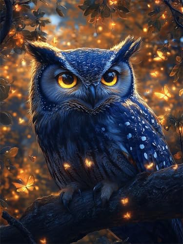 Diamond Painting Erwachsene, Diamant Painting Bilder Eule Runder DIY Vollbohrer Diamant Malerei Wald Stickerei Kreuzstich, Easy Mosaikherstellung Bastelset for Home Wand Dekor Geschenke 80x100cm L-354 von Nigsnxng