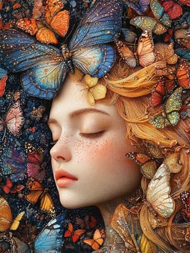 Diamond Painting Erwachsene, Diamant Painting Bilder Mädchen Runder DIY Vollbohrer Diamant Malerei Schmetterling Stickerei Kreuzstich, Easy Mosaic Making Craft for Home Dekor Geschenke 80x100cm L-357 von Nigsnxng
