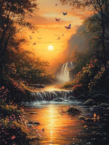 Diamond Painting Erwachsene, Diamant Painting Bilder Wald Runder DIY Vollbohrer Diamant Malerei Schmetterling Stickerei Kreuzstich, Easy Mosaic Making Craft for Home Dekor Geschenke 60x80cm L-378 von Nigsnxng