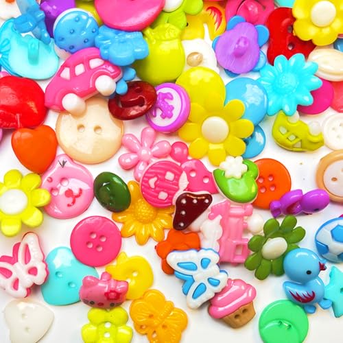 Zufällige 50 g (ca. 100 Stück), kleine Kunststoffknöpfe, verschiedene Größen, zum Basteln, Nähen, DIY, manuelle Knopfmalerei, DIY, handgefertigte Ornament-Knöpfe (gemischte Farben) von NiidodKatzi