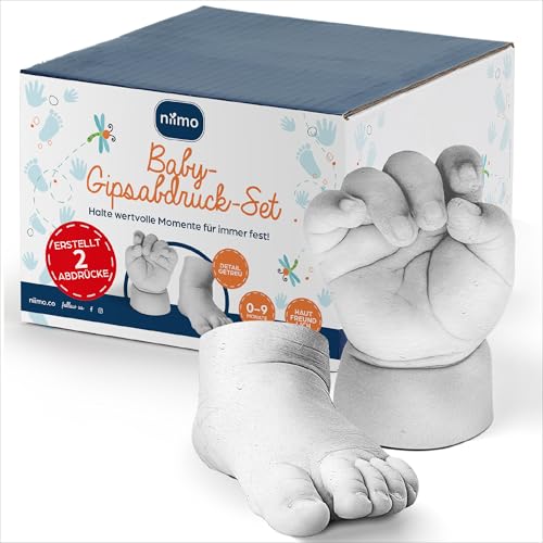 Niimo® 3D Gipsabdruck Baby Hand und Fuß - Hautfreundliches & Detailgetreues Fußabdruck & Handabdruck Set, Baby Geschenk, Neugeborenen Geschenk, 0-9 Monate von Niimo