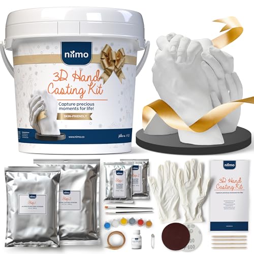 Niimo® 3D Handabdruck Set für Paare - Geschenk-Edition mit Display-Ständer, Acrylfarben, Geschenkkarte & Mehr, Personalisierte Geschenke für Frauen & Männer, Gipsabdruck Hände Paar von Niimo