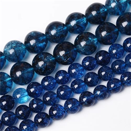 AAAAA Natürliche Quarz-Topas-Perlen, Kristallperlen, Natursteinperlen für Schmuckherstellung, DIY-Halskette, Armband, blauer Crackle Quarz, 8 mm, 45 bis 48 Stück von Niiyyjj