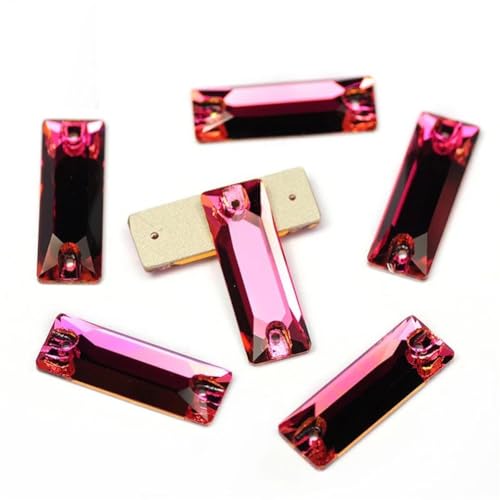 Glitzersteine zum Aufnähen, Glaskristall, flache Rückseite, zum Nähen, kosmisches Baguette, lose Strasssteine für Kleidung, Fuchsia, 6 x 18 mm, 84 Stück von Niiyyjj
