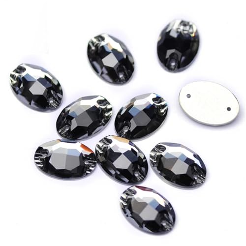 Ovale AAAAA Strasssteine mit flacher Rückseite, zum Aufnähen, Glas-Strass-Steine und Kristalle für Kleiderherstellung, schwarzer Diamant, 11 x 16 mm, 20 Stück von Niiyyjj