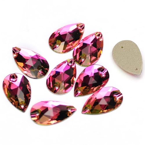 Strasssteine zum Aufnähen in Tropfenform, flache Rückseite, Kristallglas, Strass, Nähsteine für Kleidung, Dekoration, Rose, 13 x 22 mm, 36 Stück von Niiyyjj