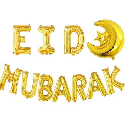 40,6 cm große Eid Mubarak Folienballons, Dekoration, Ramadan-Mubarak-Party-Dekoration, goldenes Eid-Mubarak-Banner für Muslime von Nikolaus
