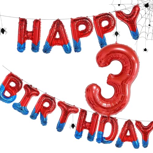 Spinnenmotiv Happy Birthday Banner Party Dekorationen Große Zahl 3 Folienballons Superhelden Party Dekorationen für Junge von Nikolaus