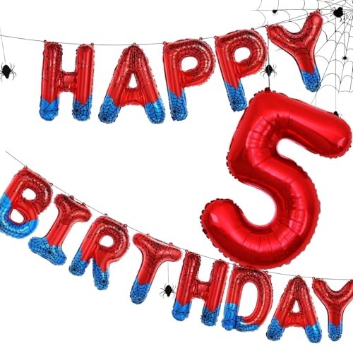 Spinnenmotiv Happy Birthday Banner Party Dekorationen Große Zahl 5 Folienballons Superhelden Party Dekorationen für Junge von Nikolaus