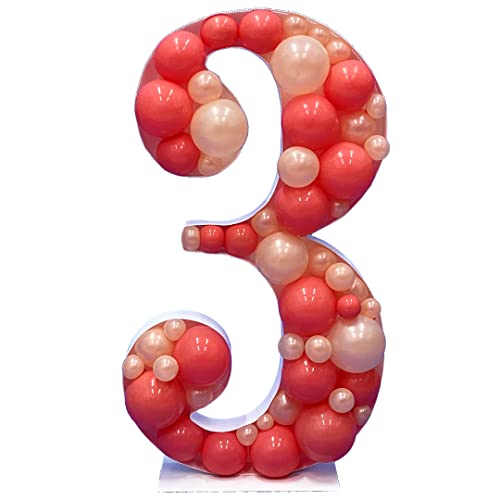 Nummer 3 Nikoloon® Rahmen für Ballon-/Blumen-/LED-Lichterdekoration oder Snacktablett | 70 cm groß | Geburtstags- und Jubiläumsparty-Mosaik-Dekorständer von Nikoloon