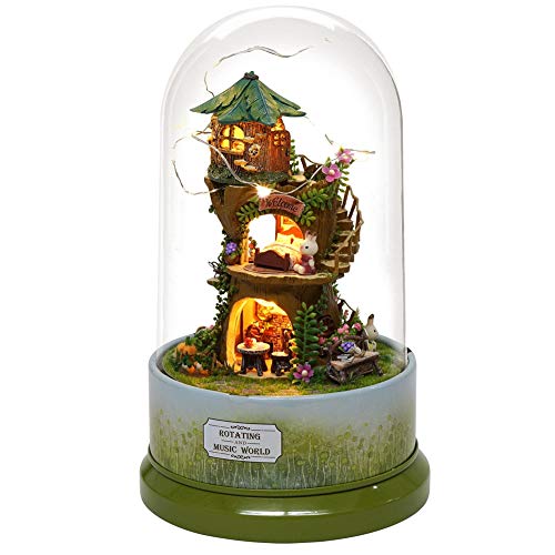 Nikou Niedliche Puppenhaus DIY Miniatur mit LED Light Forest Rotate Spieluhr mit Staubschutz von Nikou