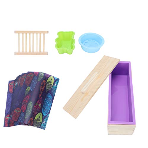 Nikou 4-Gird Silikon-Kuchen, ovale Aromakerze, handgefertigte Seife für DIY Backen, inklusive Holzbox, Seifenregal und Geschenkpapier, Lila, Backgeschirr und Seifenherstellung Accory von Nikou