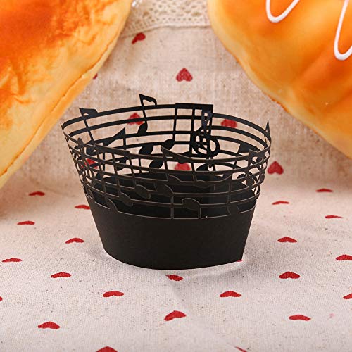 Nikou Cupcake-Papierverpackungen, Musiknoten, ausgehöhltes Design für Hochzeit und Geburtstag, Party, Dekoration, Schwarz, 14 x 8,9 cm, 50 Stück Nikou Cupcake-Papierverpackungen, Musiknoten, ausgehöhltes Design für Hochzeit und Geburtstag, Party, Dekoration, Schwarz, 14 x 8,9 cm, 50 Stück von Nikou