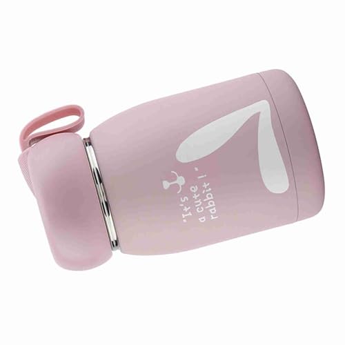 Nikou Edelstahl-Vakuumbecher mit niedlichem Kaninchenmuster, rosa, isolierte Wasserflasche, 500 ml, tragbar für heiße und kalte Getränke von Nikou