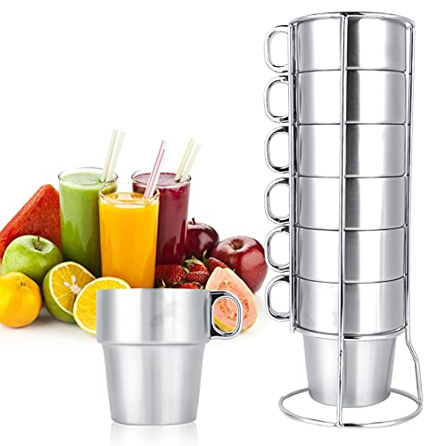 Nikou Trinkbecher aus Edelstahl, 2er-Set, für Wasser, Bier, Kaffee, Tee, Becher mit Griff, 340 ml, inklusive Becherhalter, Silber Nikou Trinkbecher aus Edelstahl, 2er-Set, für Wasser, Bier, Kaffee, Tee, Becher mit Griff, 340 ml, inklusive Becherhalter, Silber von Nikou