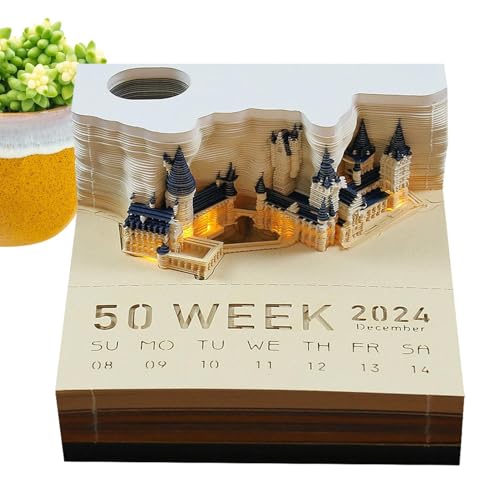 3D kalender abreißen 2024, 3D-Tischkalender mit Lichtern tischkalender 2024 Baumhaus-Notizblock-LED-Kalender Fantastisches Modellier-Dekorationszubehör für Valentinstag,Jubiläen und Weihnachten von Niktule