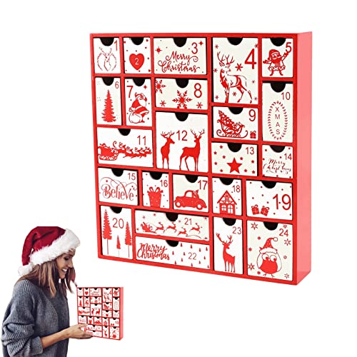 Niktule Adventskalender Weihnachtsschmuck,Weihnachtskalender Tischdekoration aus Holz | 24 Tage Weihnachten Advent DIY Süßigkeiten Geschenkbox für Kinder Jungen Mädchen von Niktule