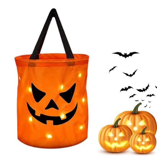 Niktule Kürbis-Tüten für Süßes oder Saures, Kürbis-Beutel mit LED-Beleuchtung | Partytüten Kürbis-Süßigkeitseimer - Goody Bucket Kürbiseimer für Süßigkeiten, Schokolade, Spielzeug Niktule Kürbis-Tüten für Süßes oder Saures, Kürbis-Beutel mit LED-Beleuchtung | Partytüten Kürbis-Süßigkeitseimer - Goody Bucket Kürbiseimer für Süßigkeiten, Schokolade, Spielzeug von Niktule