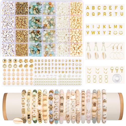 NatüRliche Amazonit Perlen FüR ArmbäNder, Boho Schmuck ArmbäNder Selber Machen Set, DIY Edelstein Pearl Set Mit Holzperlen FüR Kinder Erwachsene NatüRliche Amazonit Perlen FüR ArmbäNder, Boho Schmuck ArmbäNder Selber Machen Set, DIY Edelstein Pearl Set Mit Holzperlen FüR Kinder Erwachsene von Nilioyul