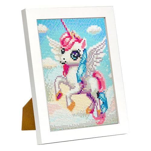 Nilnewuh Einhorn Diamond Painting mit Holzrahmen für Kinder ab 6 Jahre und Erwachsene Anfänger, 18x24cm Kleine 5D Diamant Malerei Bilder, DIY Bastelset Mosaikherstellung Kit für Mädchen Geschenke von Nilnewuh