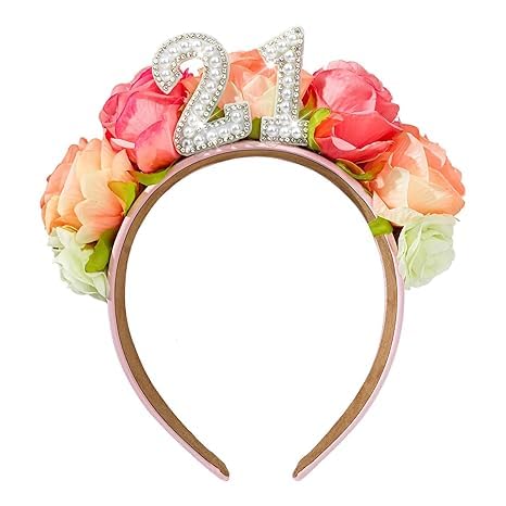 Stirnband zum 21. Geburtstag, rosa Blume, Haarreif zum 21. Geburtstag, Dekorationen für Frauen, 21. Geburtstag, Krone, Happy Birthday, Blumenkrone, Geburtstagszubehör für Frauen, Mädchen, Stirnband zum 21. Geburtstag, rosa Blume, Haarreif zum 21. Geburtstag, Dekorationen für Frauen, 21. Geburtstag, Krone, Happy Birthday, Blumenkrone, Geburtstagszubehör für Frauen, Mädchen, von Niltracy