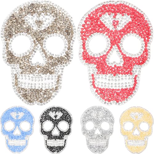 Strass-Flicken in Totenkopf-Form, einzigartiges Design und 6 Farben, Set (schwarz, transparent grau, silberweiß, rot, blau, gelb), ideal für selbstgemachte Kleidung, Schuhe, Taschen, Dekoration von Niltracy