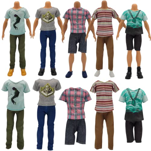 Nimeto 10 Outfit Kleidung Bekleidung Anziehsachen Klamotten 5 Oberteile 5 Hosen Set für 30 cm Männer Jungen Jungs Freunde Mann Puppen (Set 2) Kostüme von Nimeto