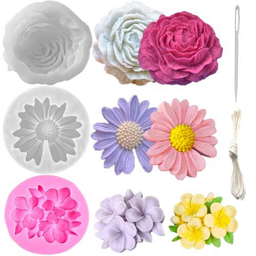 3 Stück niedliche 3D-Blumen-Kerzenformen aus Kunstharz, Pfingstrosen, Blumen, Silikon-Seifenformen mit großöhriger Dochtnadel, Kerzendocht, Formen für Velas, Pfingstrosen, Silikon-Kerzenform für 3 Stück niedliche 3D-Blumen-Kerzenformen aus Kunstharz, Pfingstrosen, Blumen, Silikon-Seifenformen mit großöhriger Dochtnadel, Kerzendocht, Formen für Velas, Pfingstrosen, Silikon-Kerzenform für von Nimozekd