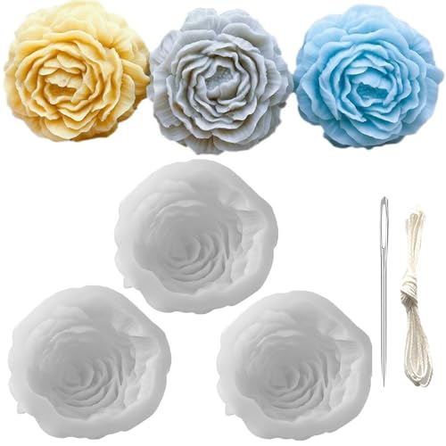 Pfingstrosen-Silikon-Kerzenform, Blumenform, Harzgussformen mit großöhriger Dochtnadel, Kerzendocht für selbstgemachte Duftkerzen, Sojawachs, Kuchen, Seife, Bastelarbeiten, 3 Stück Pfingstrosen-Silikon-Kerzenform, Blumenform, Harzgussformen mit großöhriger Dochtnadel, Kerzendocht für selbstgemachte Duftkerzen, Sojawachs, Kuchen, Seife, Bastelarbeiten, 3 Stück von Nimozekd