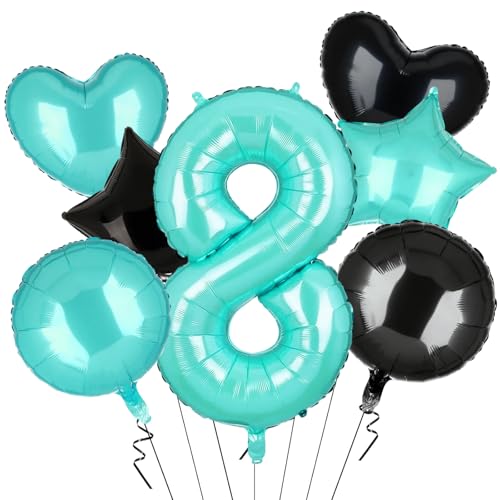 7 Stück XXL Türkis Zahl 8 Luftballon Tiffany Blau Nummer 8 Folienballons Zahlen Turquoise Happy Birthday Ballon Geburtstags Deko 100cm von Nine san