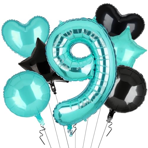 7 Stück XXL Türkis Zahl 9 Luftballon Tiffany Blau Nummer 9 Folienballons Zahlen Turquoise Happy Birthday Ballon Geburtstags Deko 100cm von Nine san