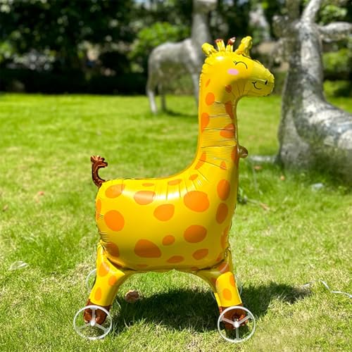 Nine San Walking Giraffe Luftballons Stehend 3D Giraffen Folienballon with Wheels Giraffe Helium Ballon Walker Giraffenballon Dschungel Party Geburtstag Deko von Nine san