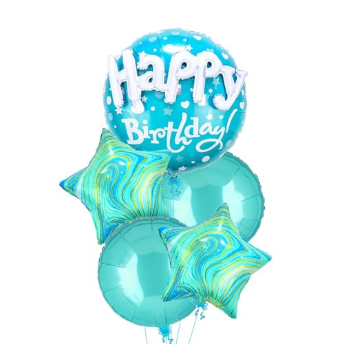 Nine San 5 Stück Türkis Happy Birthday Folienballon 3D Rund Tiffany Blau Geburtstag Luftballon Turquoise Star Foil Balloons Party Deko von Nine san