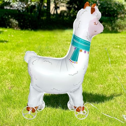 Nine San Walking Alpaka Luftballons Stehend Lama Alpaca Folienballon with Wheels Walker Alpakaballon Mexikanische Fiesta Geburtstag Deko von Nine san