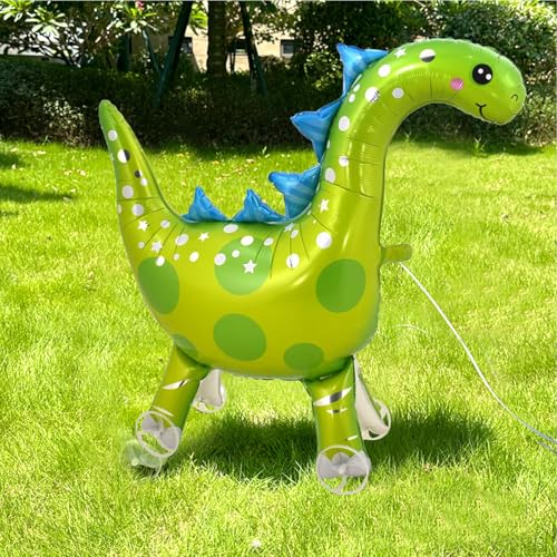 Nine San Walking Dino Luftballons Stehend Dinosaur Folienballon with Wheels Walker Dinosaurier Ballon Kindergeburtstag Dinoparty Deko von Nine san